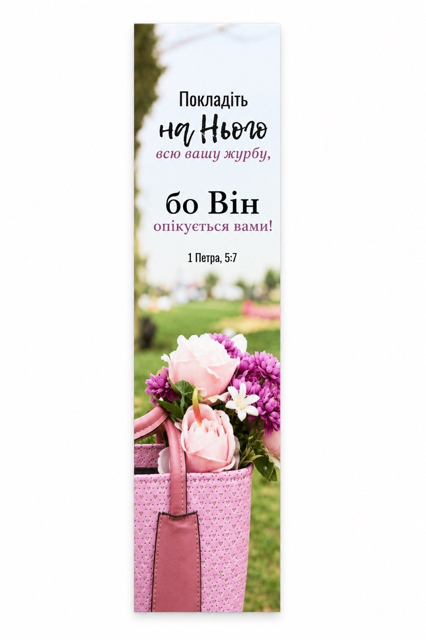 Pink roses in a purse with Ukrainian 1 Peter 5:7