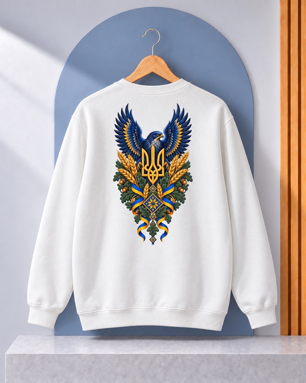 Ukrainian eagle and Tryzub crewneck sweatshirt white