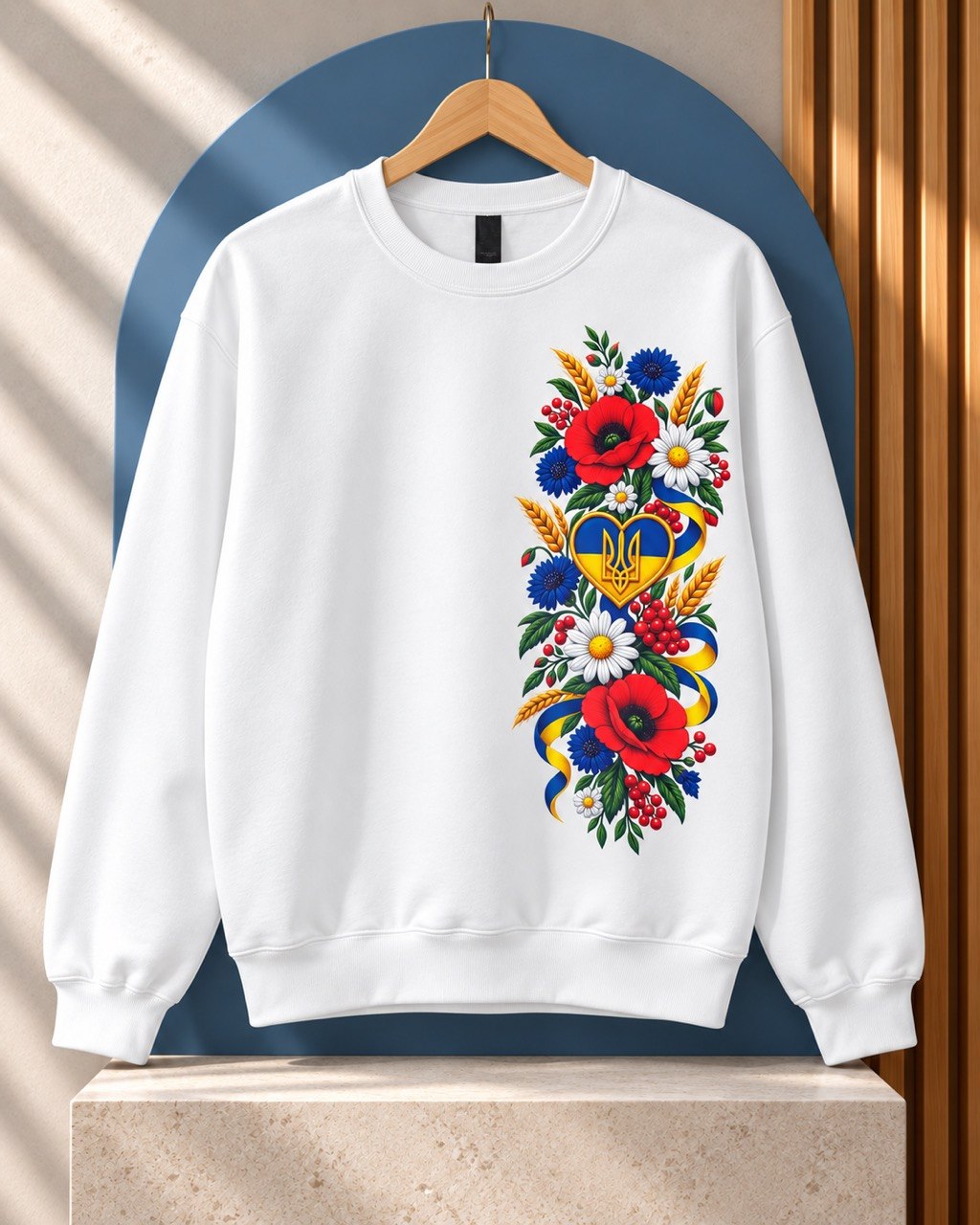 Ukrainian floral heart Tryzub side print crewneck sweatshirt