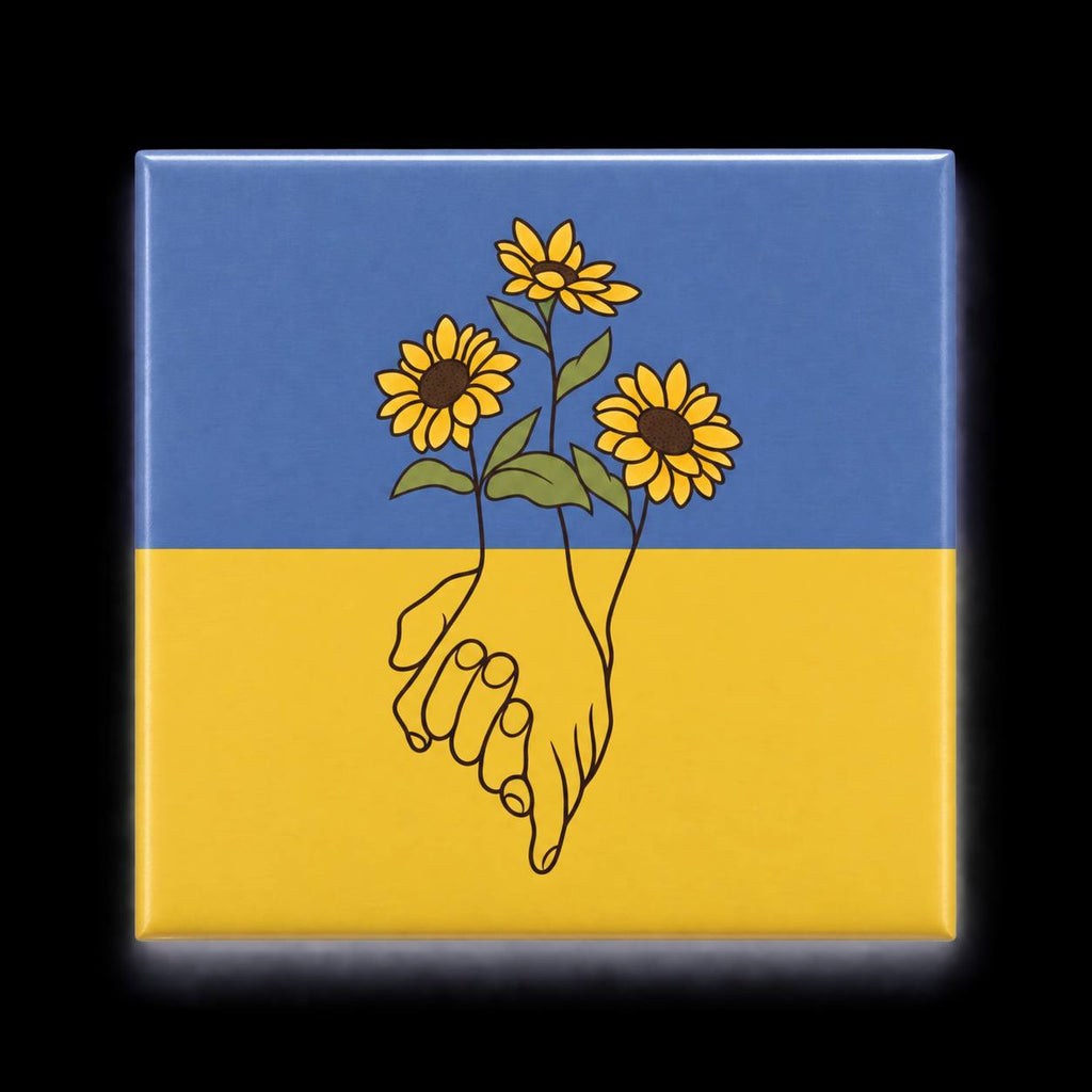 Alternate photo of sunflower-hands magnet on black surrounding background
