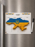 Ukraine map and trident magnetic weekly planner on refrigerator with black marker
