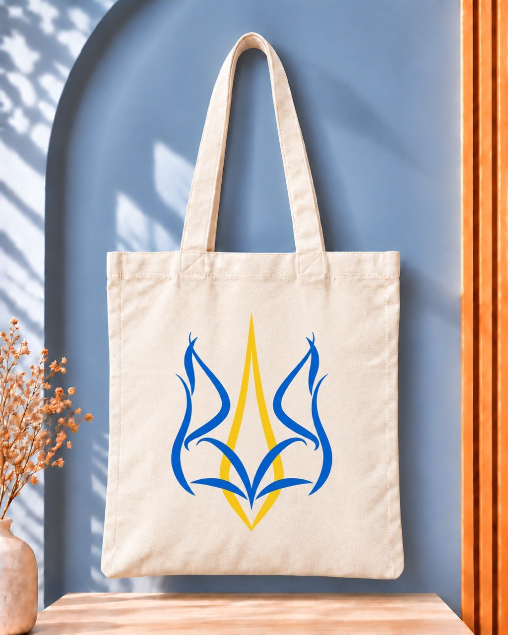 Modern blue and yellow Ukrainian Tryzub tote bag