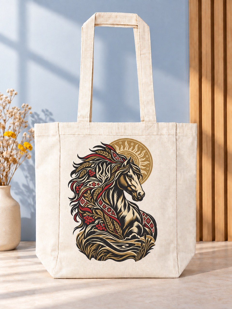 Ukrainian folk horse tote bag