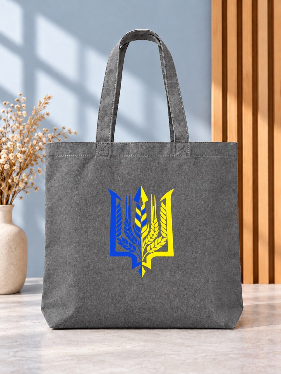 Blue and yellow wheat Tryzub charcoal tote bag