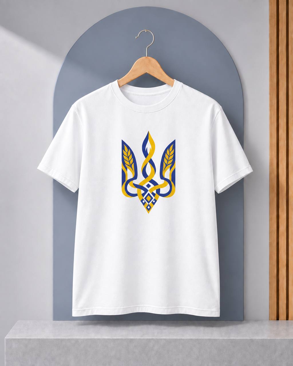 Blue & Yellow Wheat Tryzub T-Shirt — White product preview
